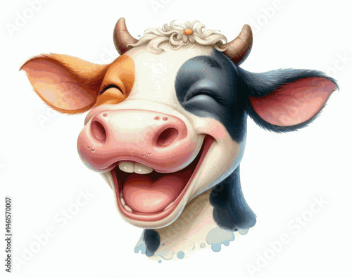 Moo-d Wash cow laughing happily isolated watercolor vector illustration svg