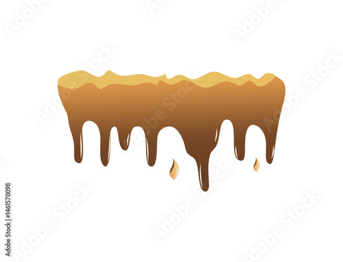 Realistic isolated caramel cream. Illustration of liquid toffee candy on transparent background. Liquid sticky maple frame decoration.