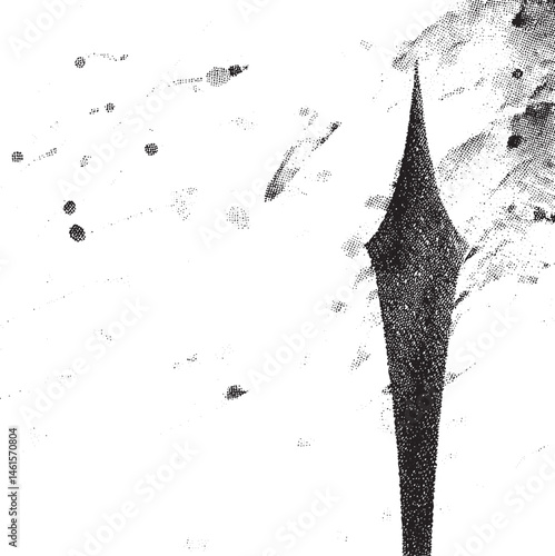 A sharp dark arrow pierces a textured white background.