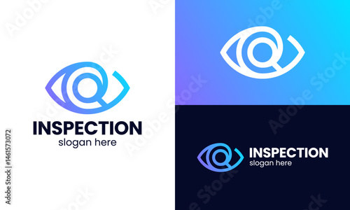 Inspections logo design. Abstract eye with line style model with stethoscope vector design graphic icon symbol