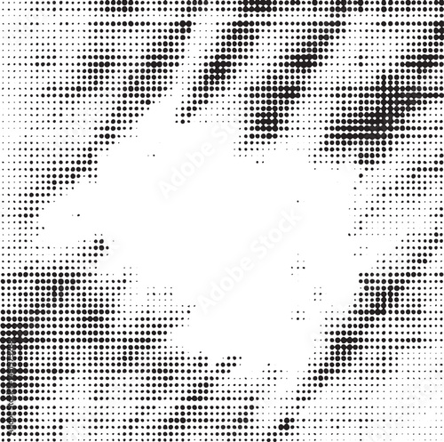 A grayscale portrait showcases a face composed of numerous small dots creating a textured and abstract representation.