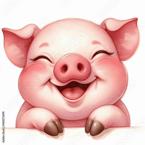  Chortle & Curl pig laughing happily isolated watercolor vector illustration svg