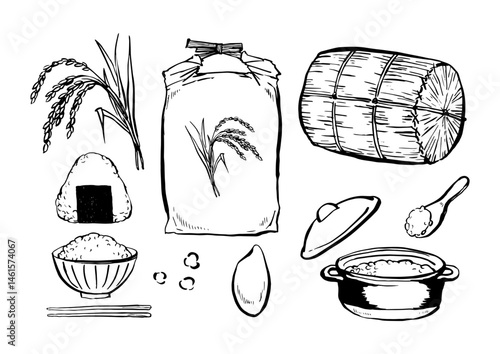 米　筆 線画 イラスト セット　ベクター