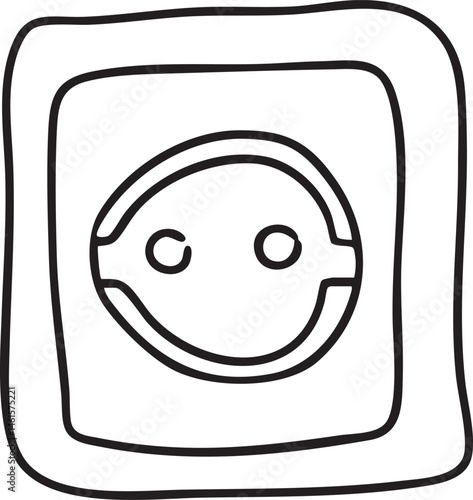 A square outlet with two circular prongs and a central slot.