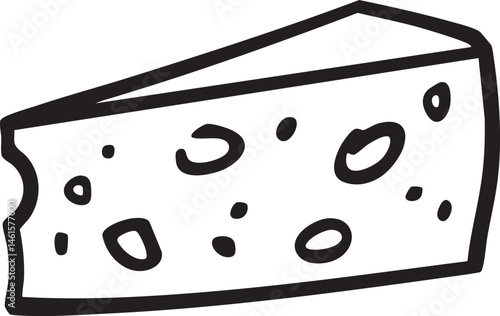 A single wedge of cheese displays numerous small holes.