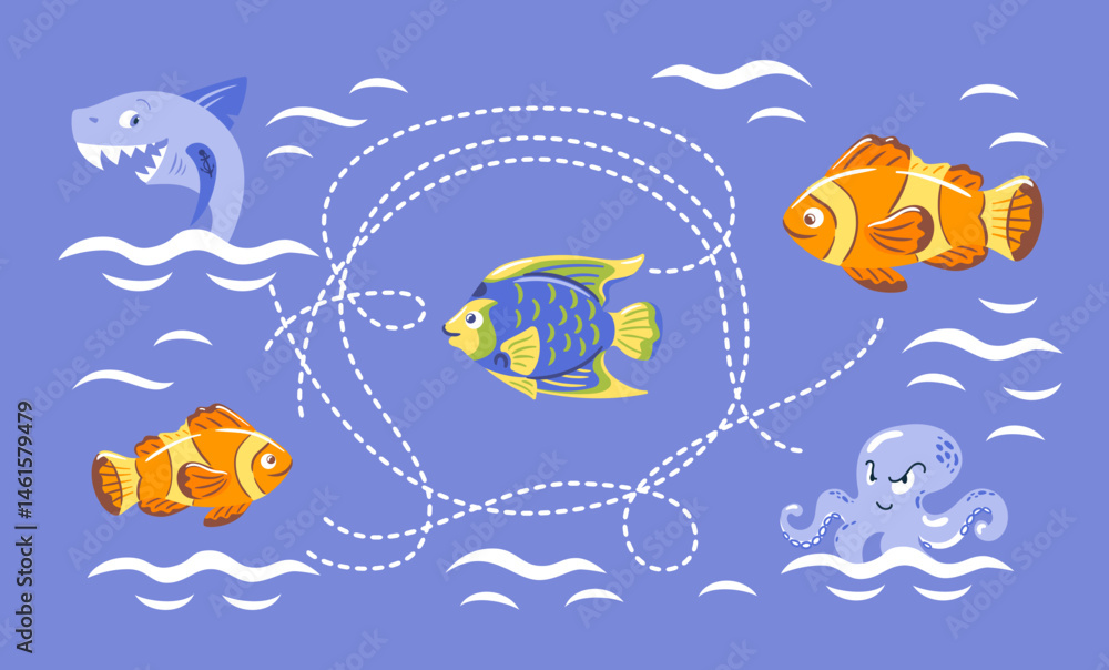 This vibrant vector illustration depicts a playful clownfish navigating a colorful underwater world. Surrounded by coral and sea creatures, it seeks to reunite with its loving mother. This vibrant vector illustration depicts a playful clownfish navigating a colorful underwater world. Surrounded by coral and sea creatures, it seeks to reunite with its loving mother.