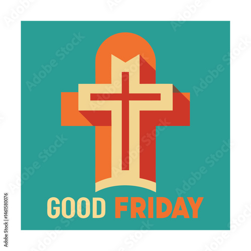 Colorful geometric illustration of a christian cross with good friday text for religious celebration