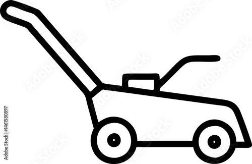 Lawn mower icon in black outline. Gardening, yard work, landscaping tool