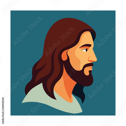 Vector illustration of jesus christ portrait profile view in modern flat design