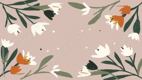 Hand-drawn seamless pattern floral frame border background