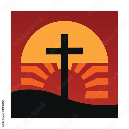 Christian cross silhouette against a sunset background depicting faith and hope