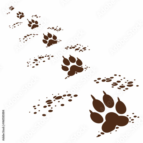 Muddy paw prints trail a playful dog s journey brown footprints on white cute animal tracks simple design vector graphic