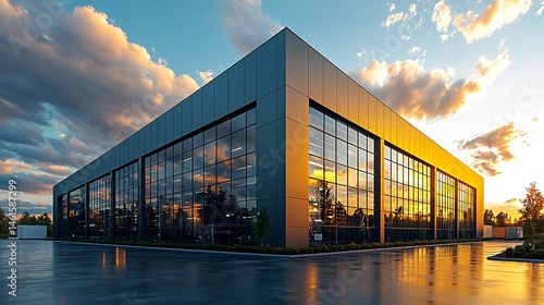 Modern factory building in daylight with high resolution capturing clear architectural details