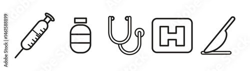 Black line icons. Medical icons set. Healthcare and medicine. Medical Insurance. Vector illustration eps 10