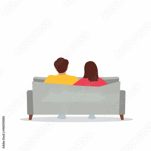 Couple sitting apart on sofa, minimalistic emotional distance