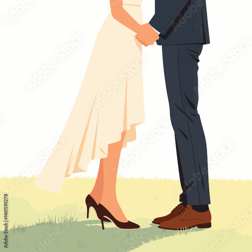 Couple sharing first look moment in grassy field, love and anticipation