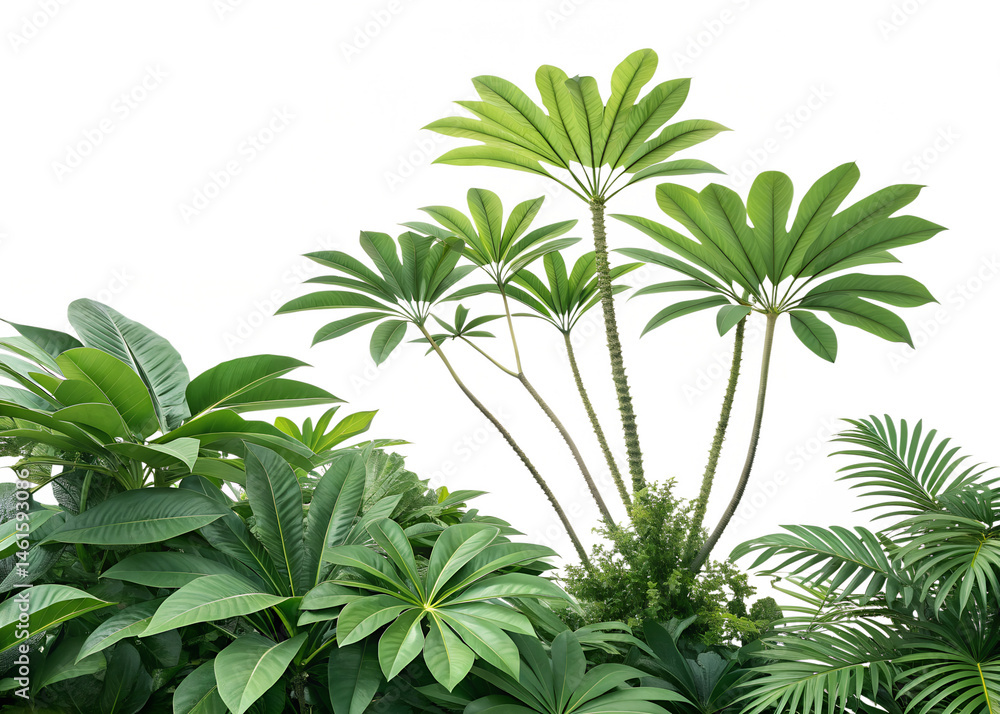 Lush green plants with large leaves against a transparent background Lush green plants with large leaves against a transparent background