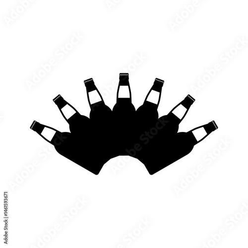 Silhouettes of beer bottles together. Bottles of beer combined into one silhouette. Vector drawing and illustration on white background. 