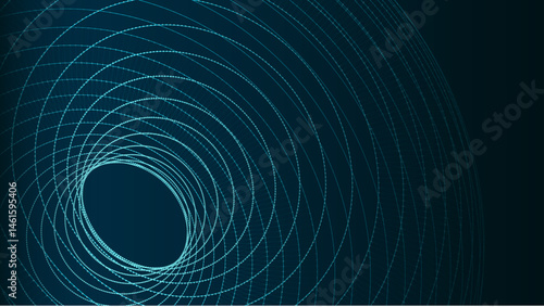 Technology wireframe circle tunnel on dark background. Futuristic 3D wormhole grid. Digital dynamic wave. Vector illustration.