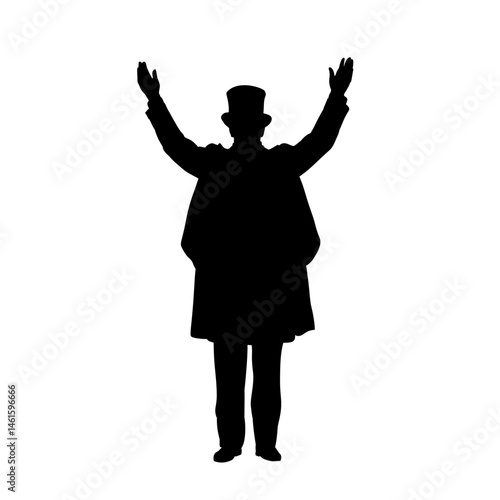 Illusionist silhouette, magician - vector illustration