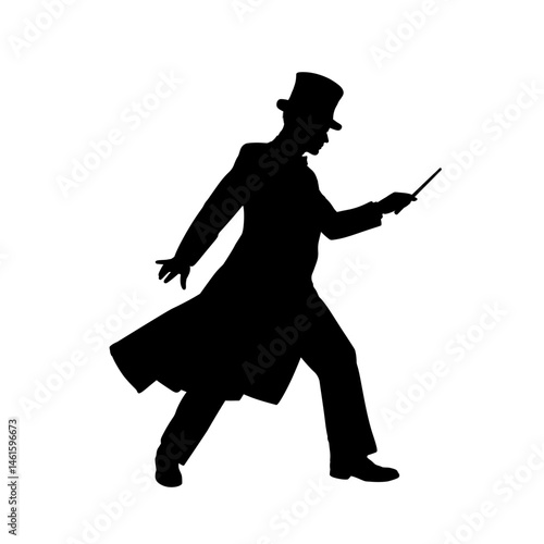 Illusionist silhouette, magician - vector illustration
