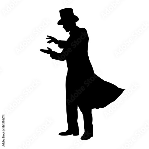 Illusionist silhouette, magician - vector illustration
