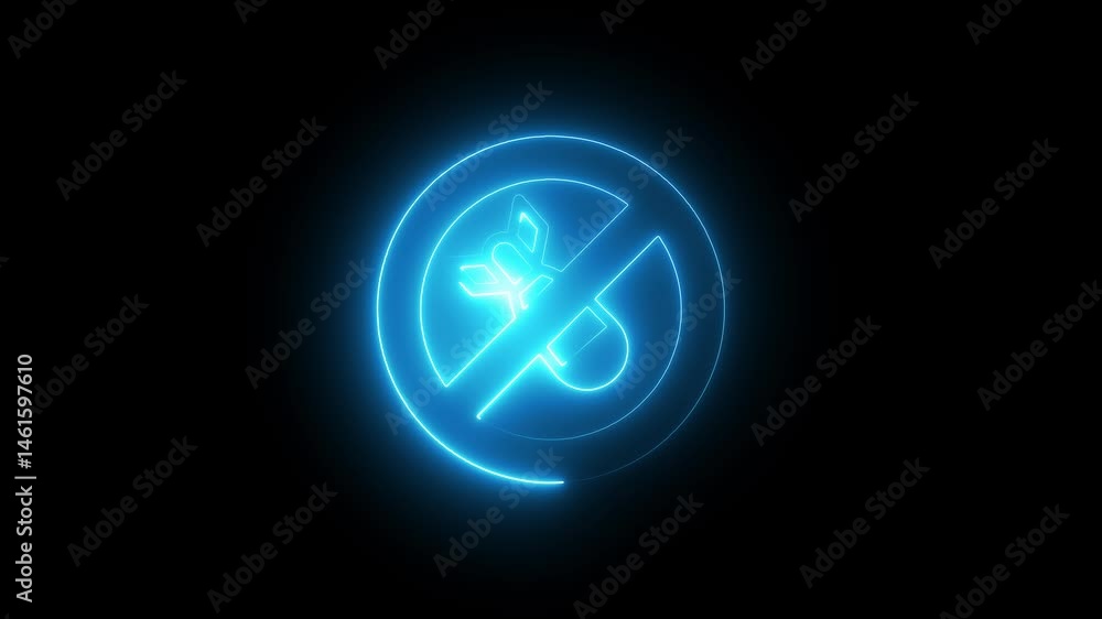 custom made wallpaper toronto digitalNo war icon animation by cyan color neon on black background.