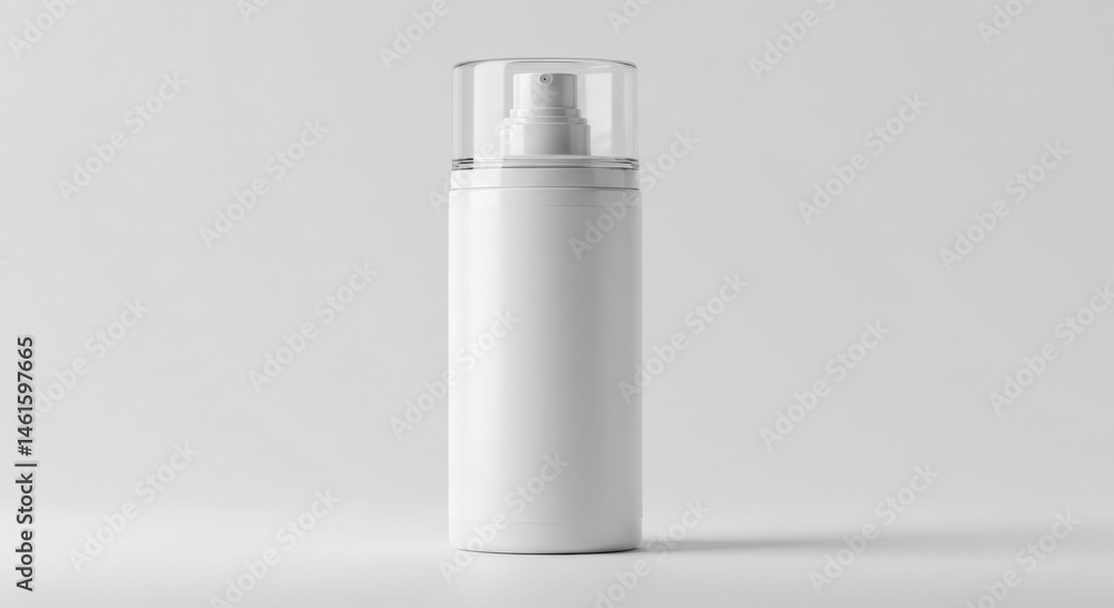 Blank white spray bottle with clear top in a studio setting. Empty product mockup ready for branding and design. Blank white spray bottle with clear top in a studio setting. Empty product mockup ready for branding and design.