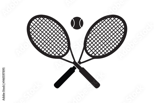 Silhouette art illustration of a pair of tennis rackets and a tennis ball.eps