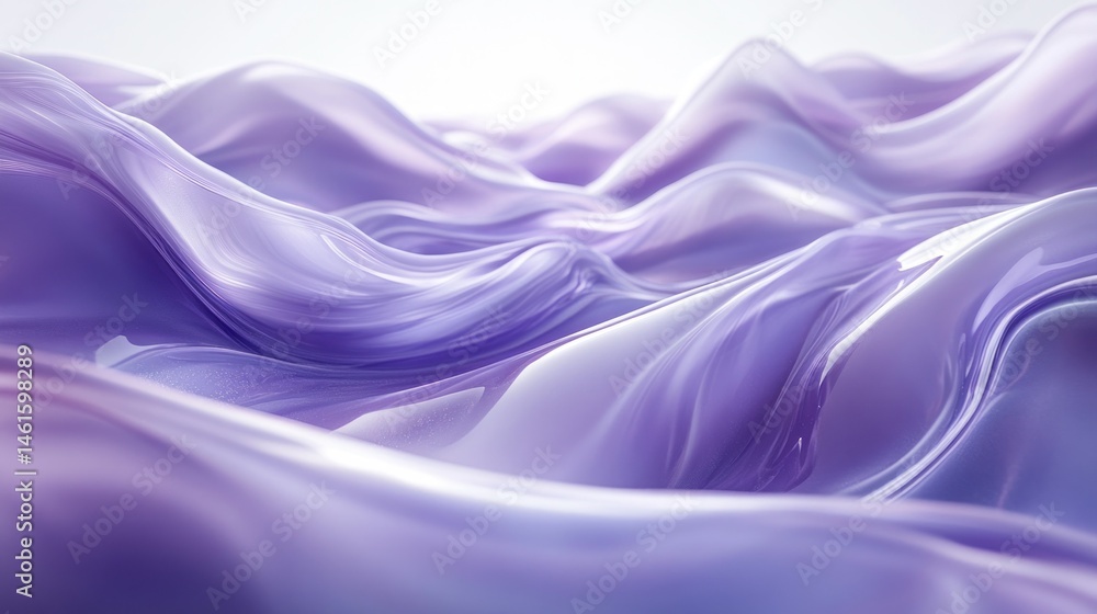 Fototapeta premium Flowing, liquid, purple abstract waves. A smooth, elegant, 3D render of liquid purple, like silk or plastic, flowing in undulating waves