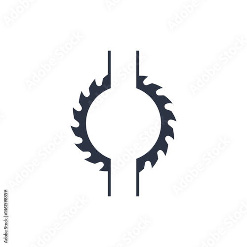 A circular saw blade. Vector logo template with two half sawblade. Isolated illustration on white background.
