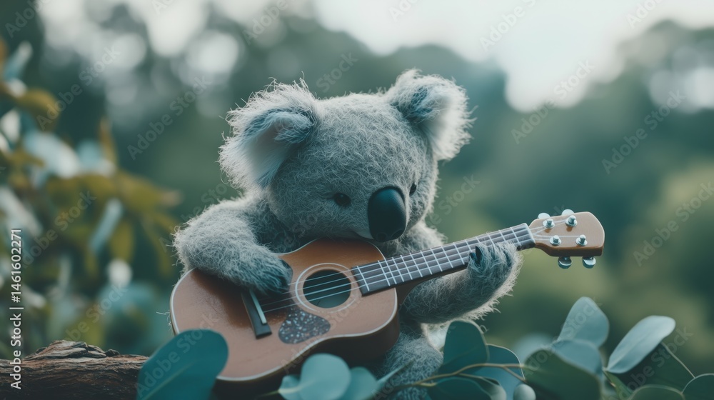 Stuffed koala toy playing a miniature guitar Stuffed koala toy playing a miniature guitar
