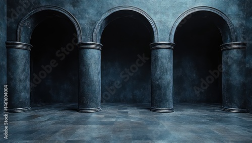 Dark Archway Hall Interior Columns.