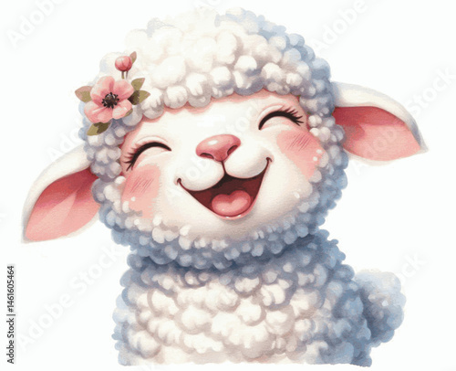 Wooly Mirth sheep laughing happily isolated watercolor vector illustration svg