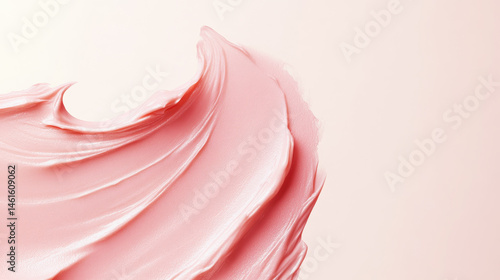 Smooth pink cosmetic cream or makeup foundation smeared on a soft beige background. Generative AI