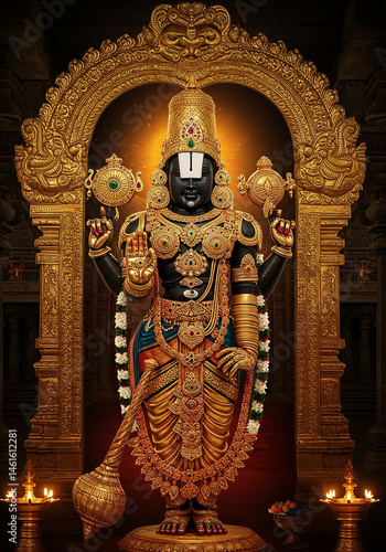Obraz na płótnie Lord Venkateswara Swamy in Golden Attire w salonie