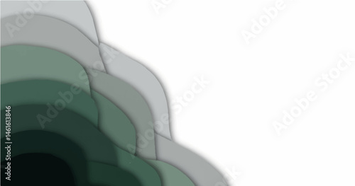 Vector illustration of an abstract geometric background. In the bottom left corner, there are layered, nested chevron shapes pointing towards the upper right. These shapes are composed of garden green