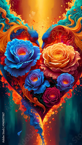 Illustration of Love, set against a bold, gradient background  