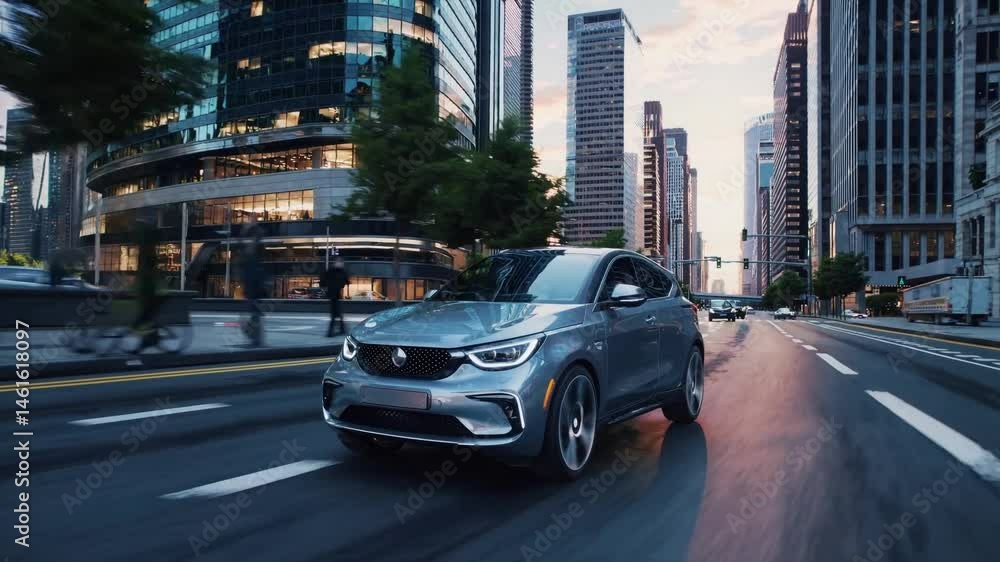 Cityscape Drive: A sleek automobile cruises through a vibrant cityscape, representing urban transportation, sleek design and the energy of city life. Cityscape Drive: A sleek automobile cruises through a vibrant cityscape, representing urban transportation, sleek design and the energy of city life.