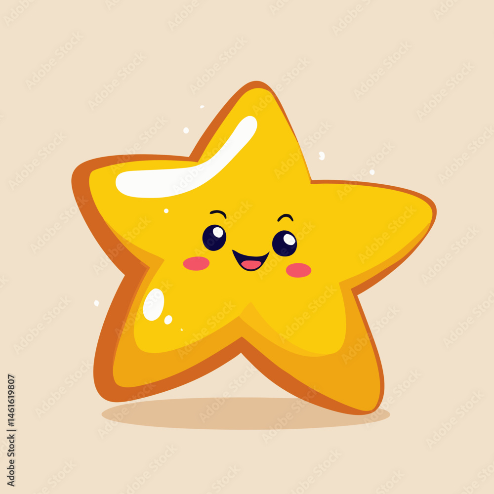 Obraz premium Cute Smiling Star Emoji Icons – Cheerful Yellow Cartoon Stars Collection