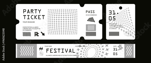 Control ticket bracelets for events, disco, festival, fan zone, party, staff. Vector mockup of a festival bracelet in a futuristic style.