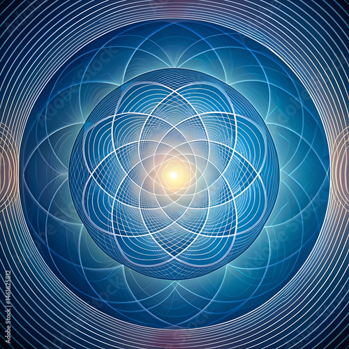 Abstract Geometric Pattern. Blue and White Fractal Art