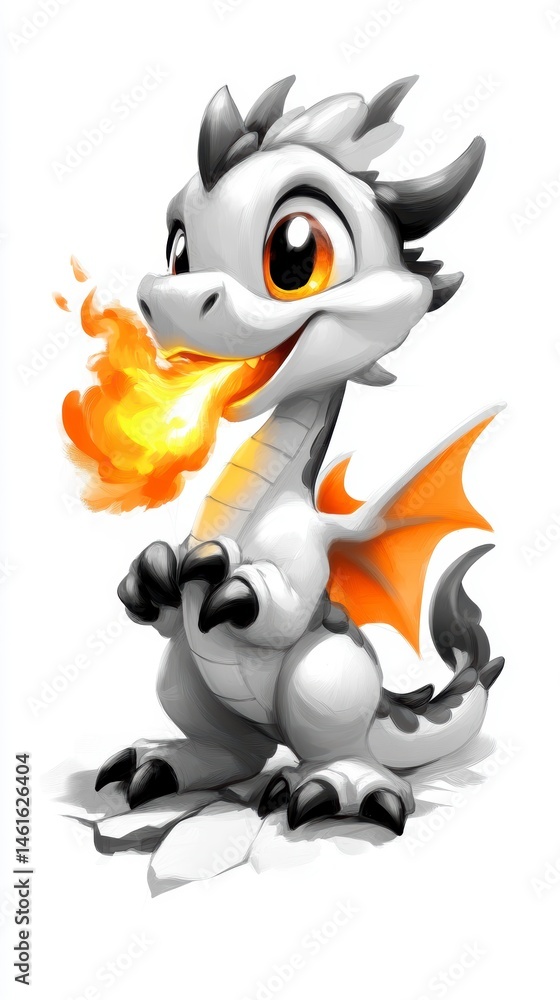 Fototapeta premium Playful cartoon dragon breathing fire fantasy world digital art whimsical colorful animated character