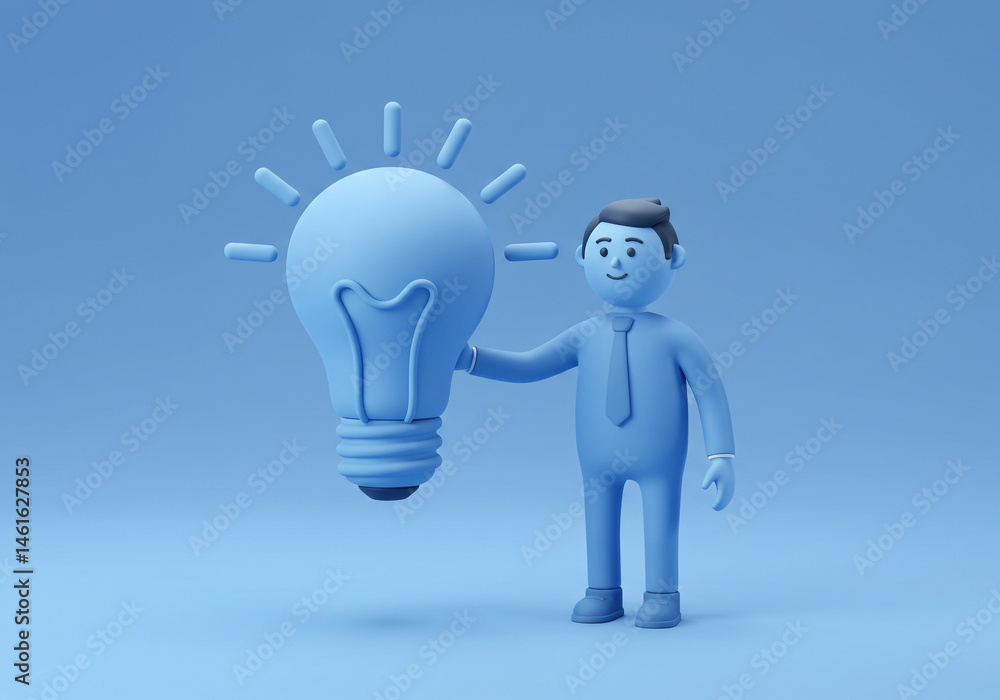 Fototapeta premium Holding Lightbulb Man Cartoon Concept Ideas and Solutions
