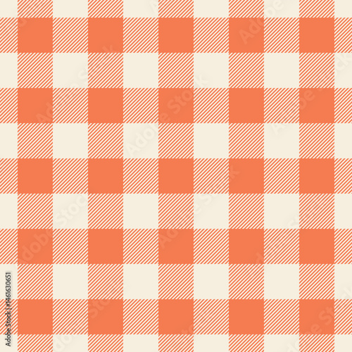 Classic gingham pattern in warm coral and cream.  A versatile design evoking comfort, picnics, and home decor.  Ideal for backgrounds, textiles, and seasonal designs.