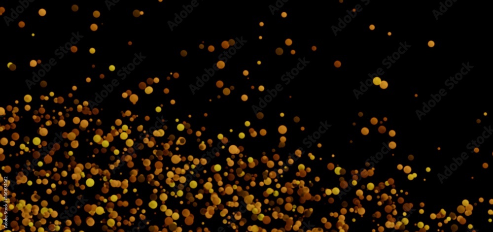 Abstract gold bokeh lights on black. Perfect for festive designs.