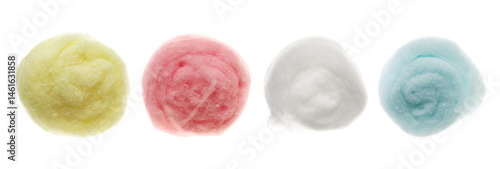 colorful cotton balls isolated on white background, clipping path