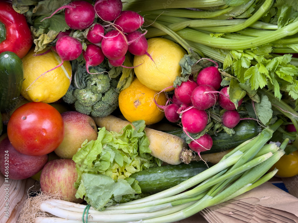 Vibrant, healthy, and delicious! This box is bursting with fresh organic fruits and vegetables.