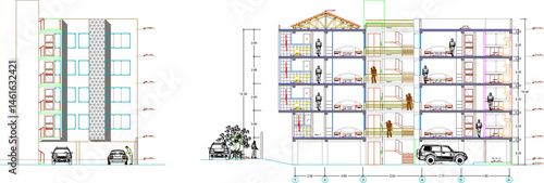 vector illustration sketch of architectural drawing of building hotel apartment building multi-storey