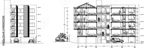 vector illustration sketch of architectural drawing of building hotel apartment building multi-storey